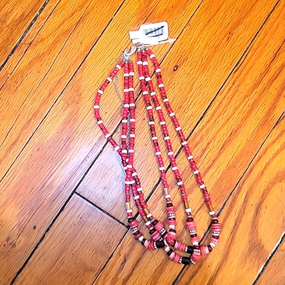 NWT‎ Free People West Coast beaded necklace. Red/Pink/White Boho Western Country
